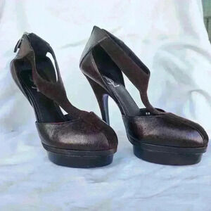YSL Yves Saint Laurent Brown Leather Seude Pumps | Vintage Designer Heels